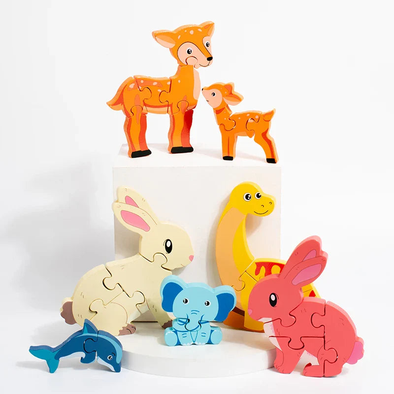 Animal Puzzle™ – Tutustu ja opi – Cartoon puinen palapeli