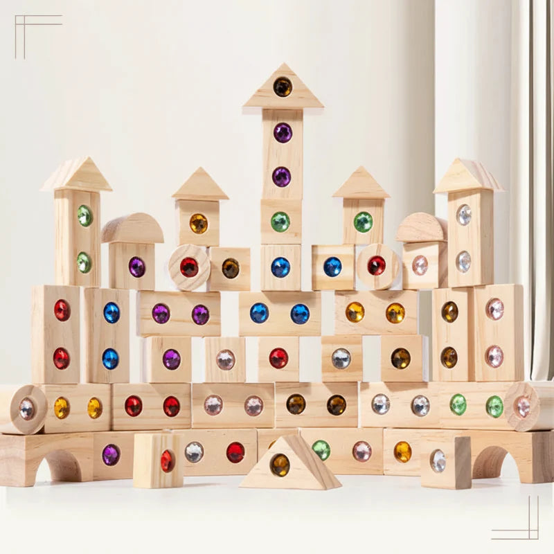 Rainbow Gem Stacking Blocks – Luova ja opettavainen – Puinen pinoamispalikkasarja