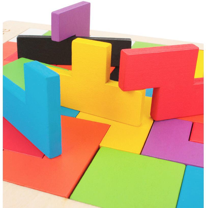 3D Tetris Holzspiel - Buntes Stapelspiel Mit 10 Karten Für Kinder Ab 3 Jahren